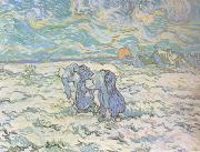 Vincent Van Gogh Two Peasant Women Digging in Field with Snow (nn04) France oil painting artist